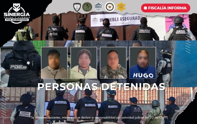 Sinergia realiza cateos en Querétaro y El Marqués: cuatro personas detenidas, armas, droga y cuatro inmuebles asegurados